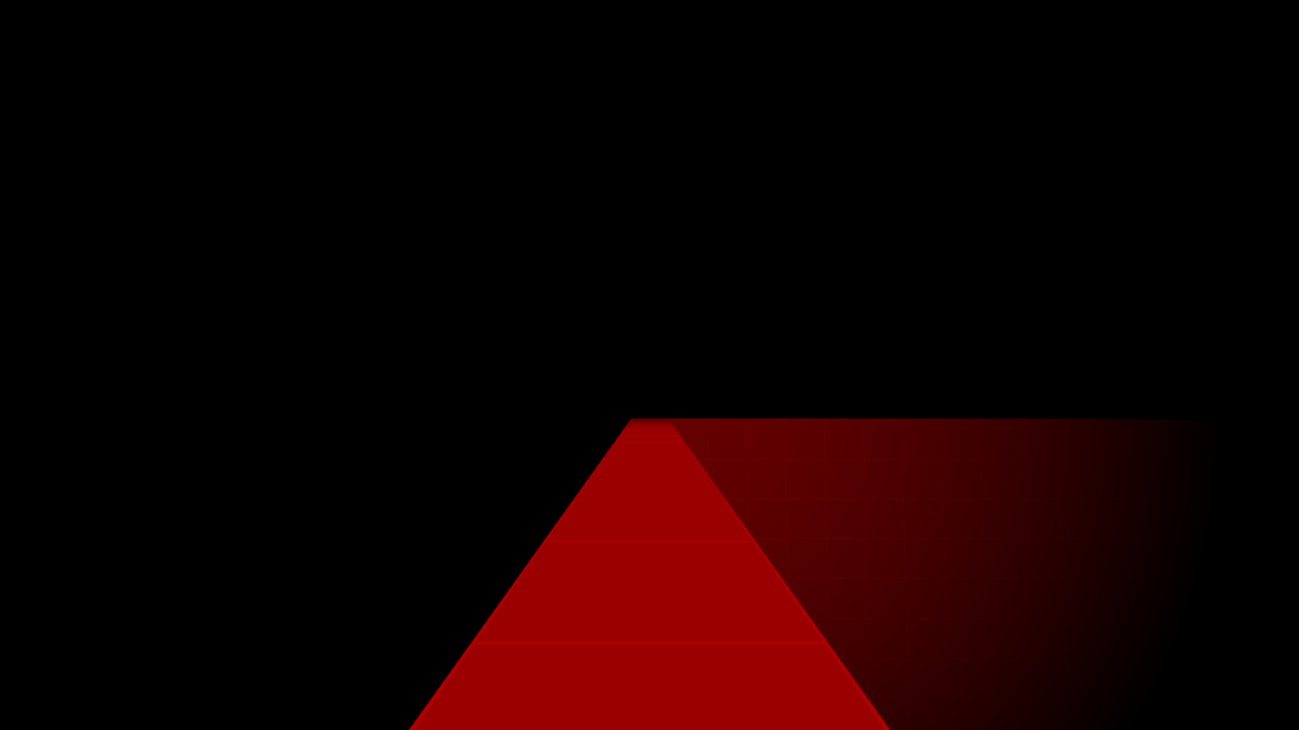 A black screen with a red path extending away from the viewer into the dark, before turning to the right, parallel to the horizon, and then fading into the black.